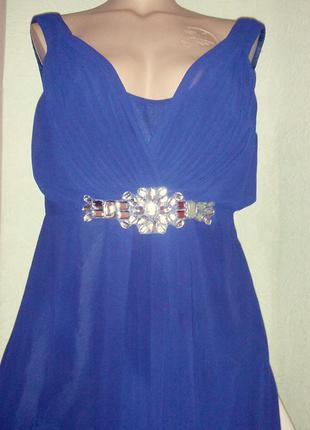 Шикарное синее шифоновое платье,bizou bizou,великобритания,50-52р,пог-52см2 фото