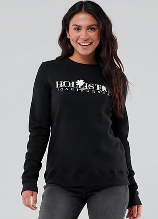 Крутий світшот чорного кольору на флісі з яскравим принтом на грудях hollister made in vietnam