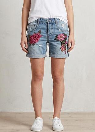 Італійські джинсові шорти please denim з вишивкою троянд, розмір xs