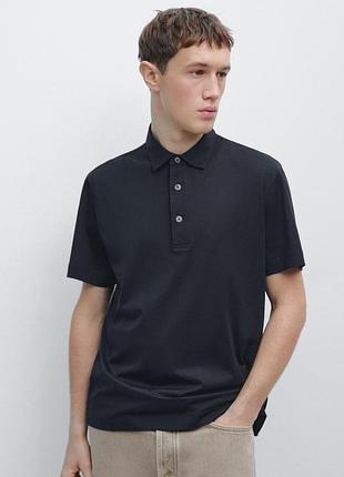 Чёрная мужская футболка поло massimo dutti  (размер m)