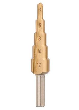 Сверло ступенчатое по металлу intertool 4-12 мм (sd-5812)