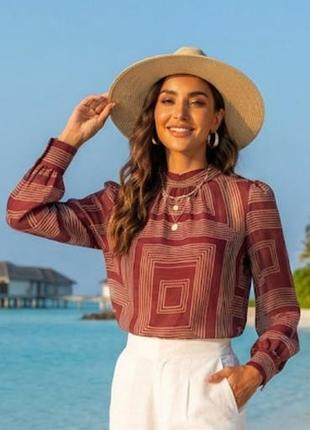 Шикарная легкая блузка блуза от h&amp;m м р-р с геометрическим белым узором и объемными рукавами