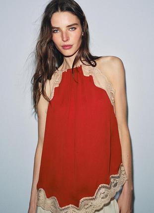 Мереживний топ хальтер zw collection zara розмір xl