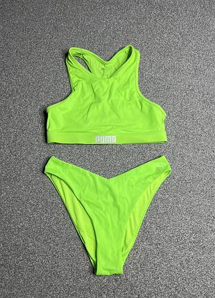 Роздільний купальник puma в неоново-зеленому кольорі