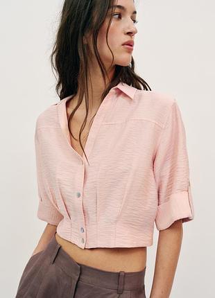 Укороченная рубашка из смесовой льняной ткани от zara
