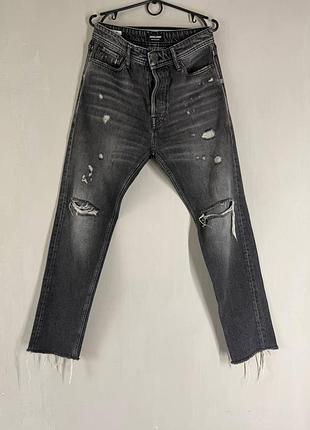 Стильные мужские темно-серые джинсы jack &amp; jones с потертостями (размер w31 l30)