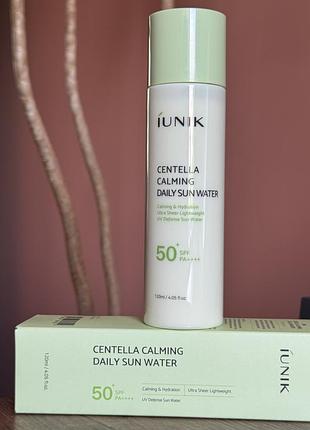 Сонцезахисний крем-флюїд для обличчя spf50+ pa++++ iunik centella calming daily sun water з центелою 120 мл