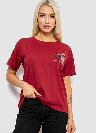 Футболка женская с принтом, цвет бордовый, 221r2806
