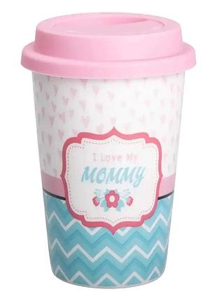 Стакан порцелянаовий 420 мл з силіконовою кришкою i love my mommy rx-n240288lm