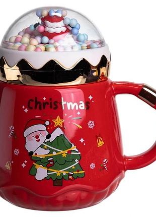 Чашка порцелянова з кришкою christmas 400 (мл) червона yiwu fm-cs-41d
