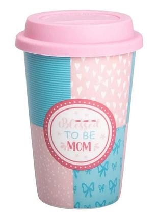 Стакан порцелянаовий 420 мл з силіконовою кришкою blessed to be mom rx-n240288bm