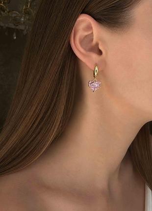 Серьги с розовым сердцем 5330