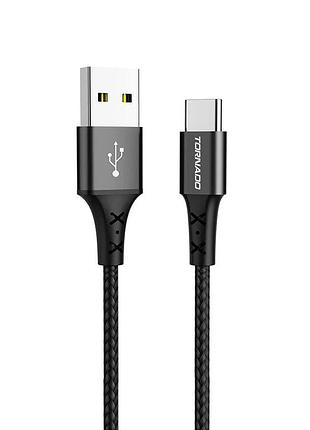 Кабель tornado tx16 usb – type-c (3a/1м)- чорний