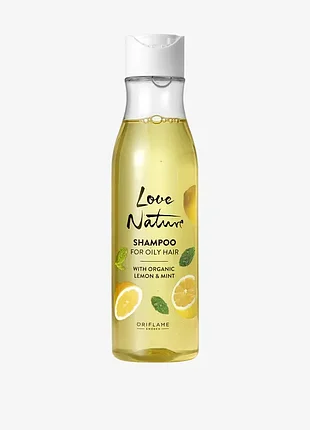 Шампунь для жирных волос с органическими лимоном и мятой love nature250мл oriflame