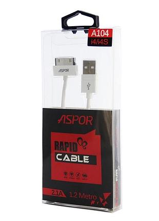 Кабель aspor a104 usb – iphone 4 2.1a/1.2м- білий