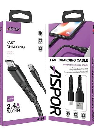 Кабель aspor a192 usb – lightning 2.4a/1м- чорний