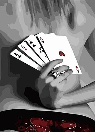 Картина за номерами strateg преміум карти у руках розміром 40х50 см (hh069)