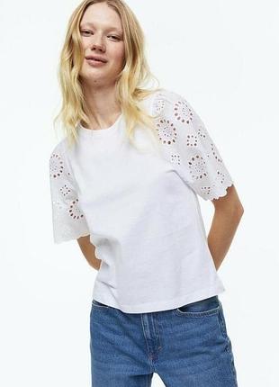 Футболка хлопковая из хлопка прошва рукава ришелье отвес h&amp;m