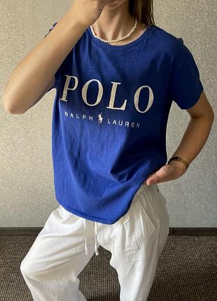 Polo ralph lauren жіноча вільна синя футболка з білим логотипом