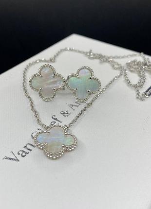 💎new💎брендовый комплект серьги и подвеска van cleef, vca , клевер 🍀 с логотипом