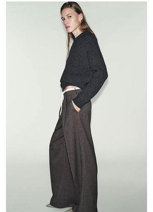 Широкі брюки zara з картатим візерунком та білим подвійним поясом
