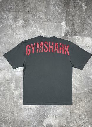 Чоловіча футболка gymshark джимшарк oversize оверсайз спортивна сіра графітова з принтом на спині для залу фітнесу