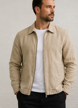 Мужская льняная куртка-овершорт j.lindeberg jason zip linen overshirt бежевая l