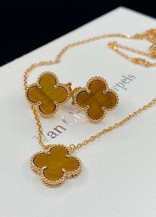 💎new💎брендовый комплект серьги и подвеска van cleef, vca , клевер 🍀 с логотипом