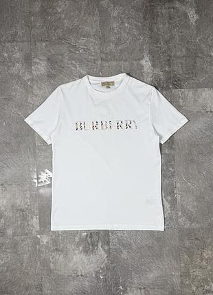 Футболка біла burberry london барбері бурберри з вишитим логотипом клітинка vintage check чоловіча оригінальна s