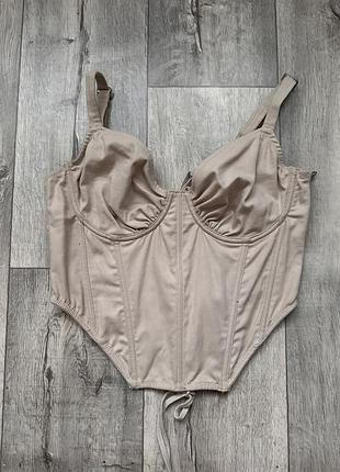 Стильний бавовняний топ корсет urban outfitters л-хл бежевий корсет с мягкой чашкой топ