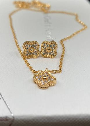 💎new💎брендовый комплект серьги и подвеска mini van cleef, vca , клевер 🍀 с логотипом
