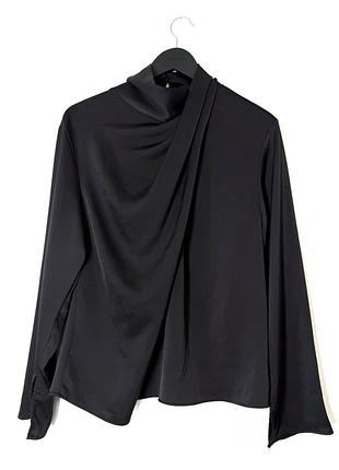 Вечірня чорна атласна блуза h&m