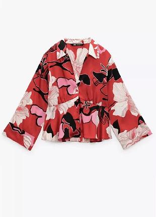Сорочка укорочена з квітковим принтом zara m