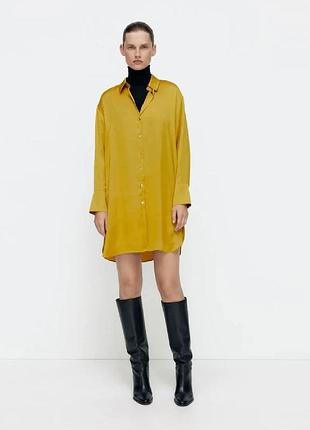 Сукня-сорочка на ґудзиках zara з атласним ефектом м