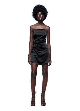 Сукня жіноча zara на бретельках-перлинах чорна xs