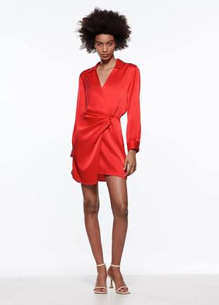 Сукня-міні жіноча zara червона з атласним ефектом xs