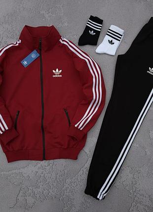 Костюм спортивний чоловічий червоний adidas originals! спортивный костюм мужской красная кофта + чёрные штаны! материал двухнитка! размеры xs-3xl!