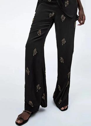 Брюки с украшениями женские zara s черные