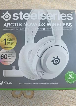 Бездротова ігрова гарнітура steelseries arctis nova 5x, мультисистемна, для xbox, пк, магнітні неодимові драйвери, clearcast gen2.x-mik, білий колір