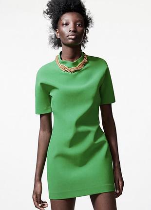 Мини-платье zara с высоким воротником неонового цвета xs