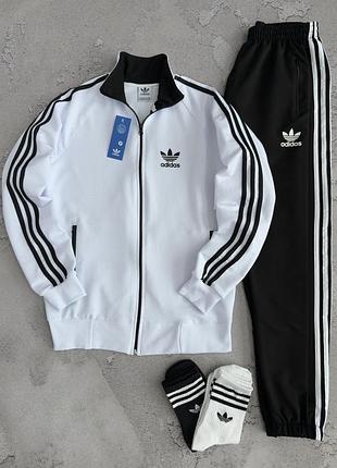 Костюм спортивний чоловічий білий adidas originals! спортивный костюм мужской белая кофта + чёрные штаны! материал двухнитка! размеры xs-3xl!