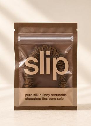 Slip pure silk skinny scrunchie dark brown шовкова резинка для волосся 100% натуральний шовк