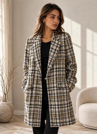 Стильне твідове пальто zara xs у клітинку | демісезонне | made in morocco