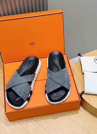 Чоловічі шльопанці з натуральної замші та шкіри hermes