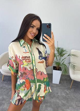 Літній яскравий костюм шорти та сорочка zimmermann