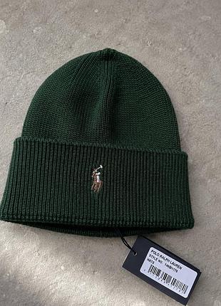 Зеленая шапка-бини polo ralph lauren signature pony wool-blend beanie