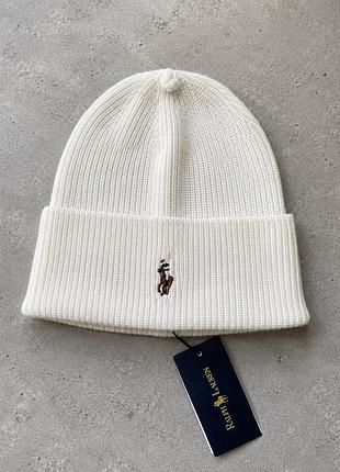 Белая шапка-бини polo ralph lauren signature pony wool-blend beanie