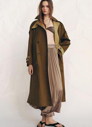 Довгий комбінований тренч zw collection zara