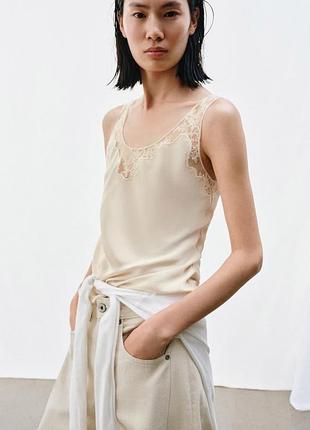 Майка сатинова з мереживом zara