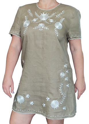 Льняна сукня-туніка з вишивкою zara, розмір l /m сукня-вишиванка льон